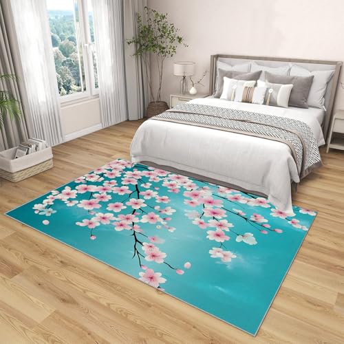 Tapis design moderne fleurs roses résistant et doux pour salle à manger