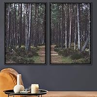 2 Piece Framed Canvas Wall Art Brown Forest Canvas Prints Home Artwork Decoration for Living Room,Bedroom - 16