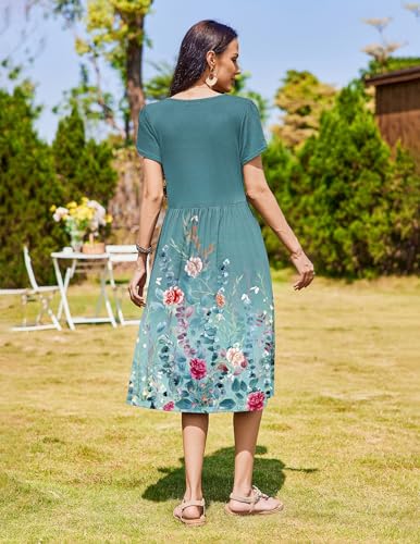 Image of Zeagoo Womens Summer Dresses Casual Aline Midi Dress Short Sleeve Floral Tshirt Dress Flowy Beach Sundresses with Pockets