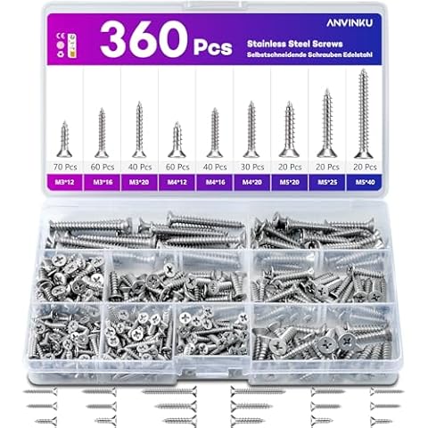 ANVINKU Stainless Steel Self Tapping Screws Set Cover