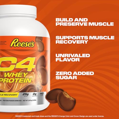 Image of C4 Whey Protein Powder, Reese'S Peanut Butter & Chocolate - 25g Protein, 0g Added Sugar, 140 Calories Per Serving, Supports Muscle Recovery, 66 Servings, Premium Whey for Post-Workout