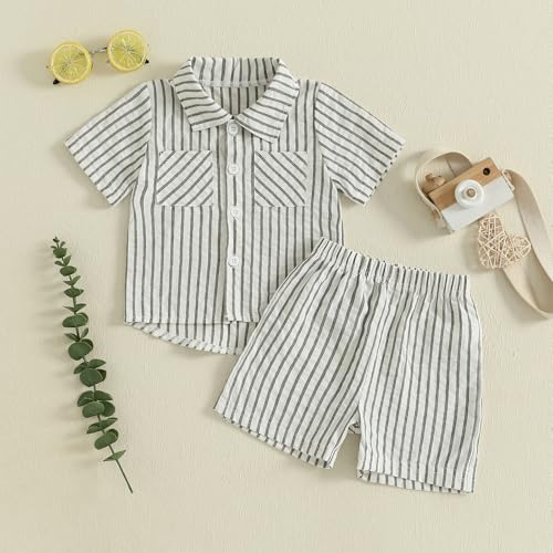 Haut boutonné et short rayé ensemble d'été respirant bébé garçon - 2