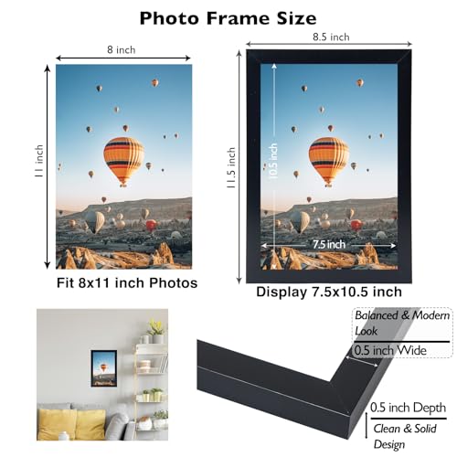 Image of JCJMY 8x11 Picture Frame Black for Wall Hanging or Tabletop- Wall Mounting Horizontally or Vertically, 8 x 11 Wall Gallery Poster Photo Frame for 8 by 11 Photo, Black