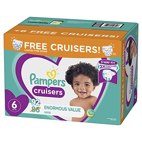 Diapers Size 6, 92 Count - Pampers Cruisers Disposable Baby Diapers, Enormous Pack, Plus Bonus Diapers