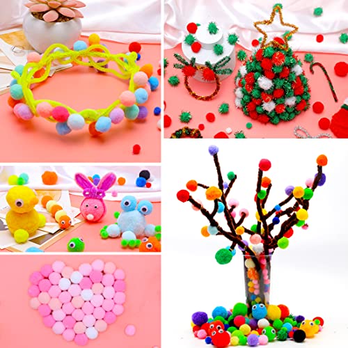 image for Iooleem Multi-Color Pom Poms, 1200pcs Assorted Size & Color, Pom Poms 