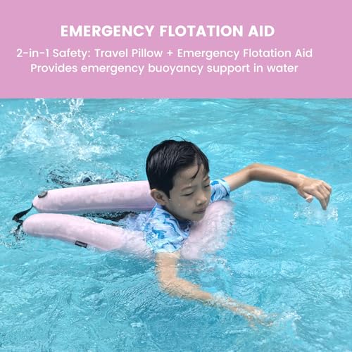Image of Keemall Inflatable Car Pillow for Kids - Professional Safe Car Seat Sleeping Pillow for Car Travel, Portable Inflatable Travel Pillow for Kids /Adult Flight & Road Rides, Pink