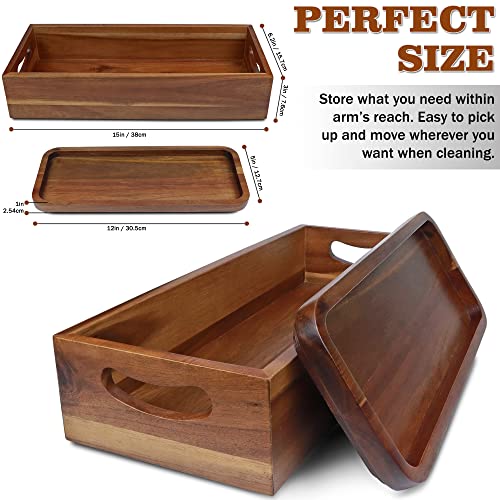 Handmade Toilet Tank Basket Topper & Vanity Tray Set of Natural Acacia Wood by DEMIGO, Created by Skilled Artisans, Smooth, Durable, Attractive Decor for Bathroom, Kitchen, Home, Spa - Image 4