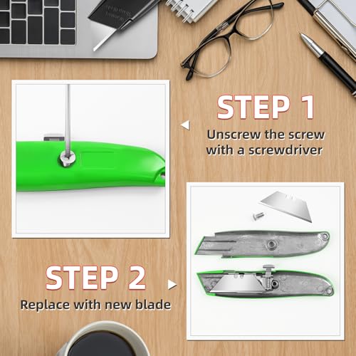 Image of DIYSELF 20 Pack Retractable Box Cutters, Heavy Duty Razor Utility Knives | Box Cutter for Boxes, Paper, Carpet and Vinyl, Utility Knives for Garage, Home and Office, PVC Pipe Cutter (Green)