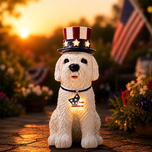 Nacome Solar Dog Garden Statue: American Flag Figurine for Patriotic