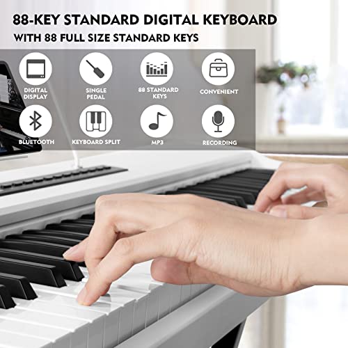 MUSTAR Digital Piano 88 Semi Weighted Keys with Stand Touch Sensitivity, Full Size 88 Key Piano Keyboard Weighted for Birthday Holiday Presents, Bluetooth Connection, Portable Case, Sustain Pedal MUSTAR Digital Piano 88 Semi Weighted Keys with Stand Touch Sensitivity, Full Size 88 Key Piano Keyboard Weighted for Birthday Holiday Presents, Bluetooth Connection, Portable Case, Sustain Pedal