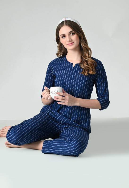 Image of Ichaa Women's Cotton Printed Night Wear Top and Bottom Night Suit Set