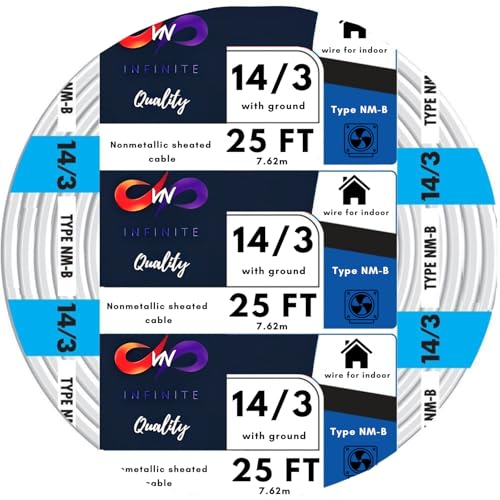 VN Infinite quality Solid Indoor Wire 14/3 W/G NMB Cable 25ft Coil - Copper Building Wire - Nonmetallic with Ground Sheathed Cable White SW 63946855