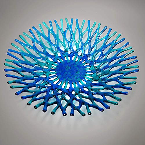 Lacy Glass Art Sea Coral Fruit Bowl in Turquoise Blue Aqua Green 11 Inches - Image 5