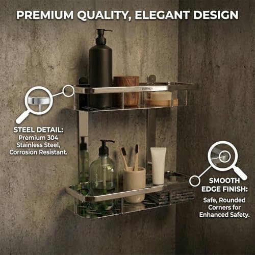 Image of EVANEX Double Layer Bathroom Shelf| 5x12 Inch Bathroom Shelf Organiser Racks| 304 Stainless Steel Wall Mount 2 Layer Multipurpose Storage Organizer for Toiletries and Bathroom Accessories