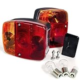 Dreikammer Anhängerbeleuchtung Set Rücklicht, Bremslicht, Blinker (Kennzeichenbeleuchtung) inklusive Leuchtmittel und Abdeckung Quadrat Rückleuchten Anhänger Beleuchtungsset 12V für 7- und 13-pol