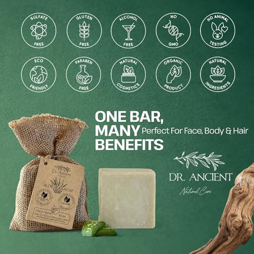 Image of Dr.Ancient Aloe Vera Soap Bar, Organic Soap Bars Handcrafted the Traditional Way, Natural Chemical-Free, Vegan, Used for Face Wash, Body Wash, Hand Cleansing and Skin Care