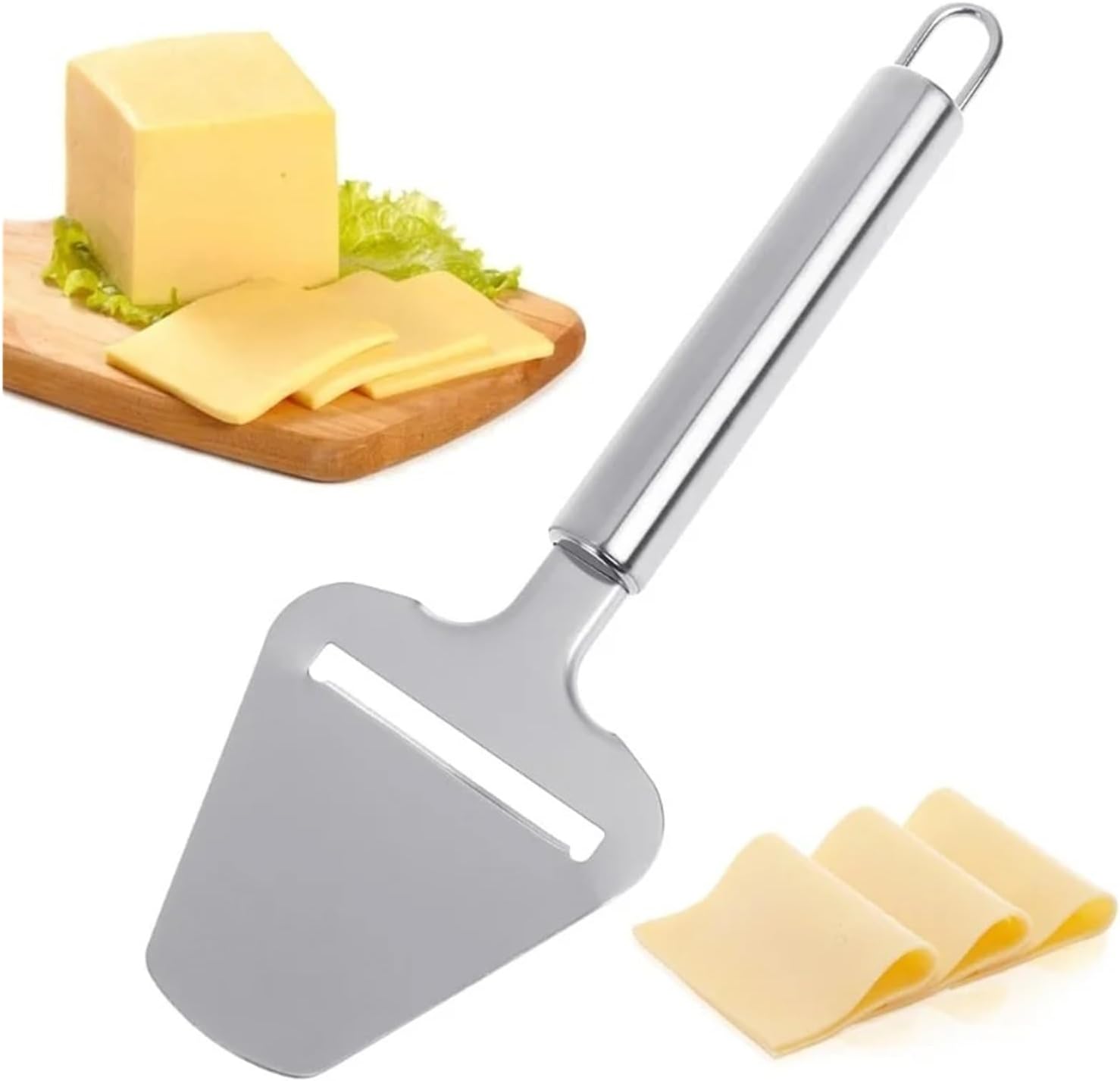 Silver Stainless Steel Cheese Peeler & Slicer – Butter Cutting Knife – Multi-Function Kitchen Tool fit for Cheese, Butter, Vegetables – Heavy Duty Cutter & Spreader(1pc with hole)