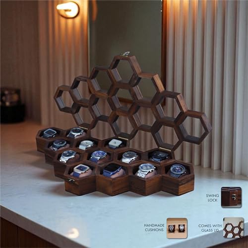 Image of 13-Slot Wooden Watch Box for Men & Women | Watch Display Case, Storage Organizer & Jewelry Holder | Vintage Gift for Birthday & Anniversary (13 Slots, Swing Lock)