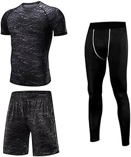 ZYUD Men’s Compression Underwear Set Quick Dry Sports T Shirt Clothing for Running Cycling Base Layers Tights 3 Pcs Mens Fitness Gym Clothing Set Sports Wear Exercise Clothes Quick Dry Workout Shirt