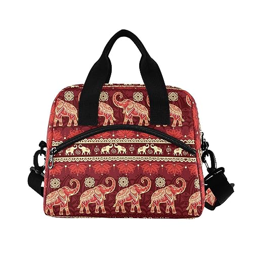ALAZA Lunch Bags for Women Girls Boys, Boho Elephants Insulated Lunch Box with Shoulder Straps and Handle, Crossbody Tote Lunch Bag for School Office
