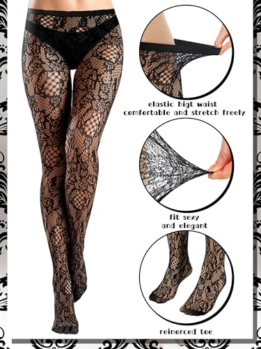 6 Pairs Women Fishnet Stockings Black Lace Tights High Waist Tights Patterned Goth Fishnet Leggings Pantyhose for Halloween3