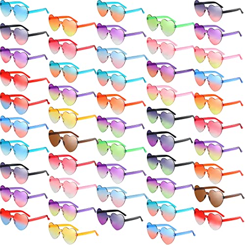 72 Pairs Heart Rimless Glasses Colorful Transparent Frameless Sunglasses Trendy Candy Color Eyewear for Women Bachelorette Cosplay Party Favors Photo Props, 24 Colors