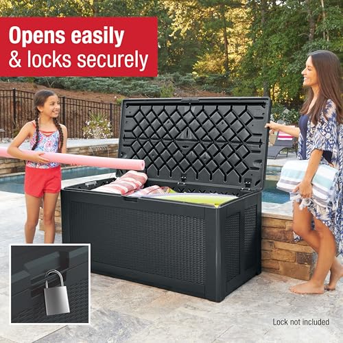 Image of Rubbermaid Extra Large Resin Outdoor Storage Deck Box (134 Gal), Weather Resistant, Black, Deck Organization for Home /Backyard /Pool Chemicals /Toys /Garden Tools /Porch /Patio Cushions