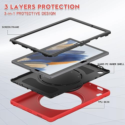 Coque robuste rouge Samsung Tab A8 avec support pivotant 360 - 4