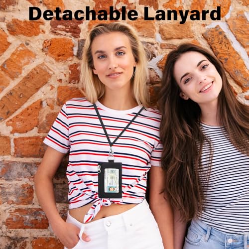 minimalist small wallet for men women with 2 zip pockets multi functional id case with keychain and card holder coin purse badge lanyard pouch for boys girls travel -black