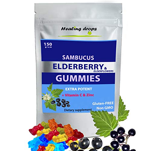 Sambucus Elderberry & Elderflower Gummies Extra Potent Organic Herbal Supplement Rich in Vitamin C and Zinc Gluten Free Non GMO Perfectly Formulated Natural Black Elderberries & Elderflowers