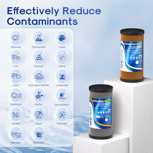 Image of ICEPURE 2-Stage 10 inch x 4.5 inch Whole House Carbon Water Filter Set, Activated Carbon Filter and KDF Heavy Metal Removal Cartridge Replacement for WFHDC8001, CB-BB-10, FXHTC, GXWH40L, GXWH35F, Pack of 1