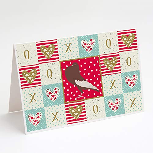 Caroline's Treasures CK5381GCA7P English Pouter Pigeon Love Greeting Cards and Envelopes Pack of 8, Red Blank Cards with Envelopes Whimsical A7 Size 5x7 Blank Note Cards