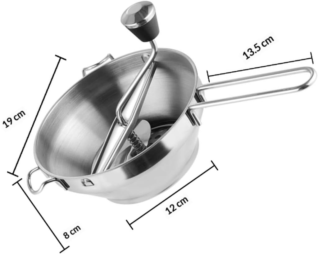 VANZACK Manual Stainless Steel Food Ricer Jam Maker Vegetable and Fruit Food Mill Kitchen Tool for Purees and Applesauce Silver Handheld Masher