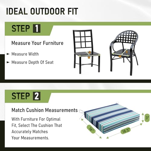 Image of Basic Beyond Outdoor Chair Cushions Set of 2, Square Corner Outdoor Cushions for Patio Furniture, Water Resistant Patio Chair Cushions with 2 Ties, 18.5x16x3, Pinstriped Blue