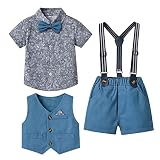 Wolfast Boys Spring Short Sleeve Top Strap Shorts Suit Toddler Outfit Solid Color Shirts Baby Photog