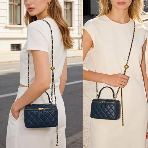 Image of DORIS&JACKY Small Quilted Box Crossbody Purse For Women, Designer Lambskin Leather Mini Top Handle Tote Bag With Chain Strap