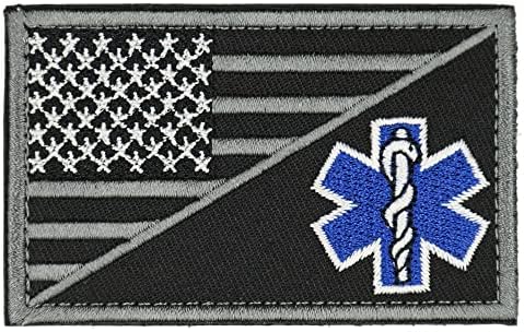 MUNAN ACU EMS EMT Star of Life USA Flag Subdued Paramedic Medical Tactical Army Gear Fastener Patch