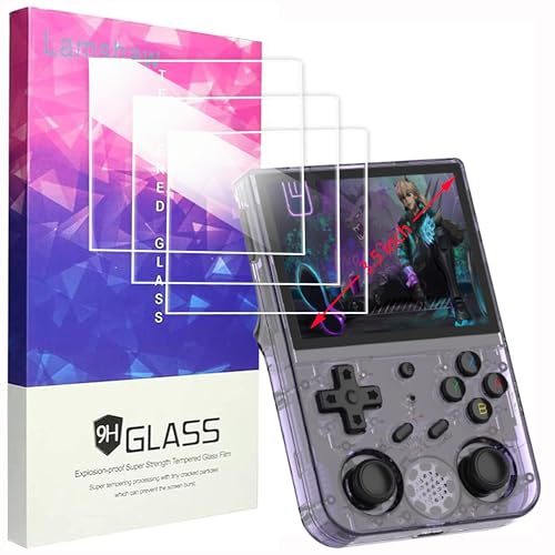 Lamshaw RG353V Retro Handheld Game Screen Protector, 9H Tempered Glass Screen Protector Film Compatible with RG353V Retro Video Handheld Game Console 3.5 Inch (Glass-3Pack)