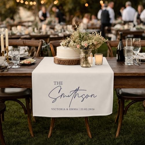 Personalized Wedding Table Runner – Mr and Mrs Custom Last Name Sign for Sweetheart Decor, Welcome Sign, Wedding Reception Gift (Style #4)