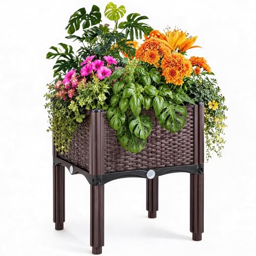 SUPCLUB Raised Garden Bed with Legs 15.8x15.8x14.6in Patio Elevated Flower Bed Plant Vegetable Boxes Stand for Indoor Outdoor Plant Fence Balcony Yard Gardening Supplies