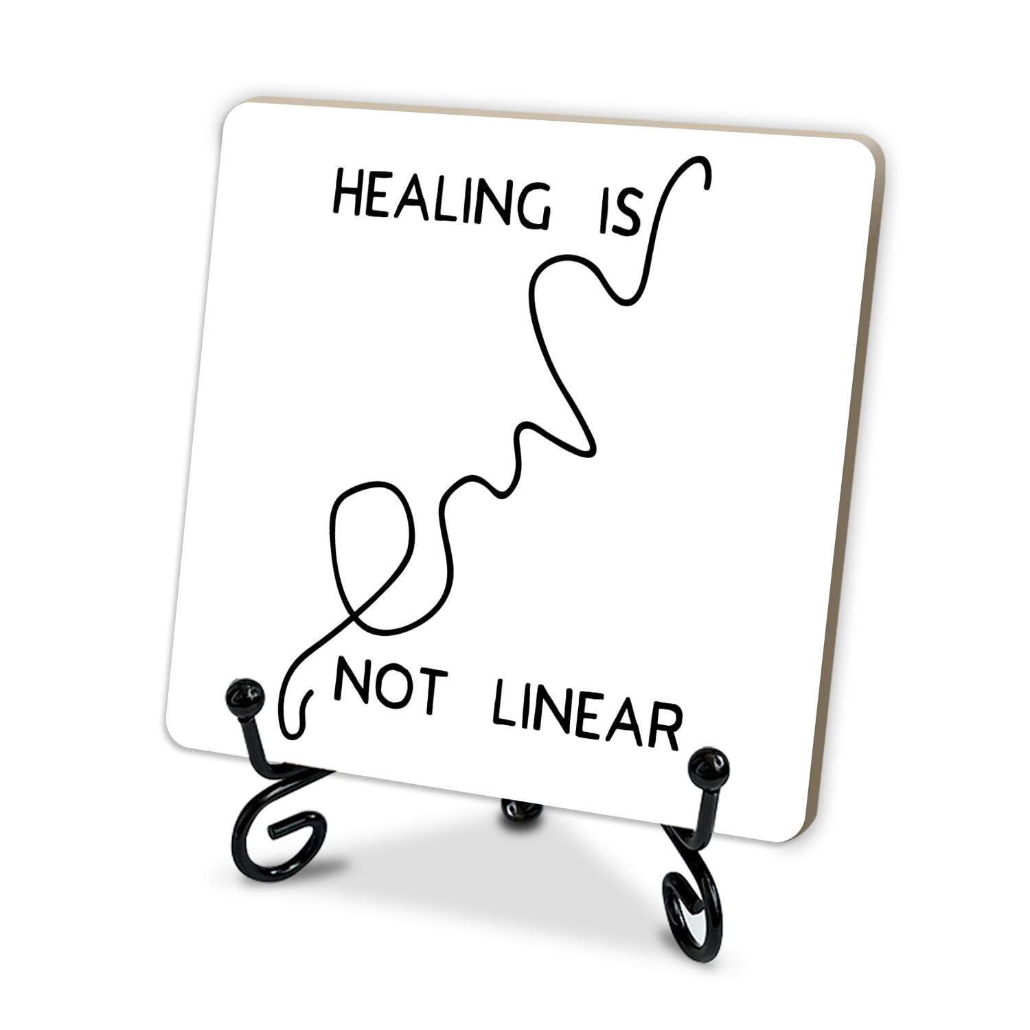 Home Office Desk Decor Wood Plaque with Stand, Healing Is Not Linear, Inspirational Quotes Sign Desk Decor, Mental Health Desk Decor Gifts for Women Man Social Worker Therapist Counseling Office-a20