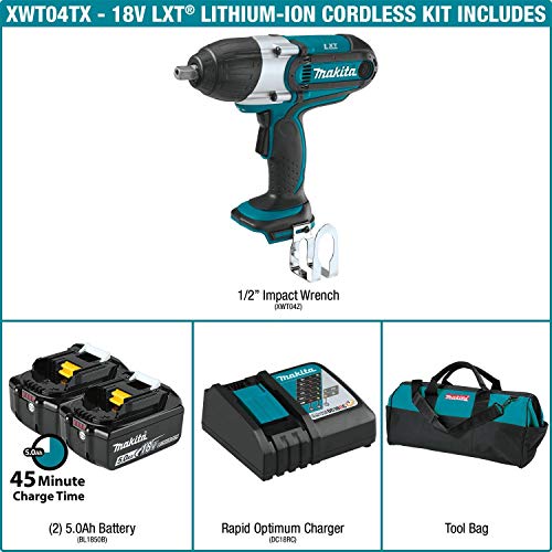 Makita Xwt04Tx 18V Lxt Lithium-Ion Cordless 1/2" Sq. Drive Impact Wrench Kit (5.0Ah), #TOP2
