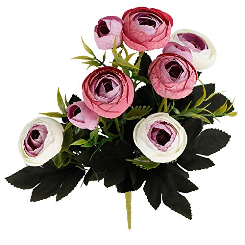 Busirde Bouquet de roses artificielles 9 têtes Rouge vin, violet/rose, 30 cm Cover