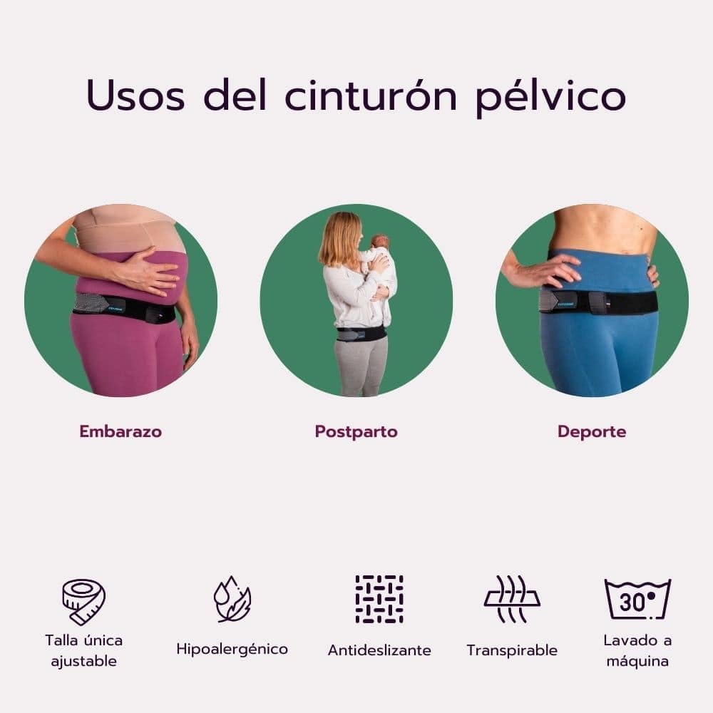 Cinturón pélvico mujer embarazo. Faja Lumbar postura correcta. Cinturón de Maternidad by Physiomat. Hecho en material muy elástico y ajustable, sujeción firme. Talla única. 120x8 cms.