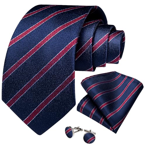 Image of DiBanGu Striped Tie Set for Men Silk Woven Plaid Necktie and Pocket Square Cufflinks Business Wedding