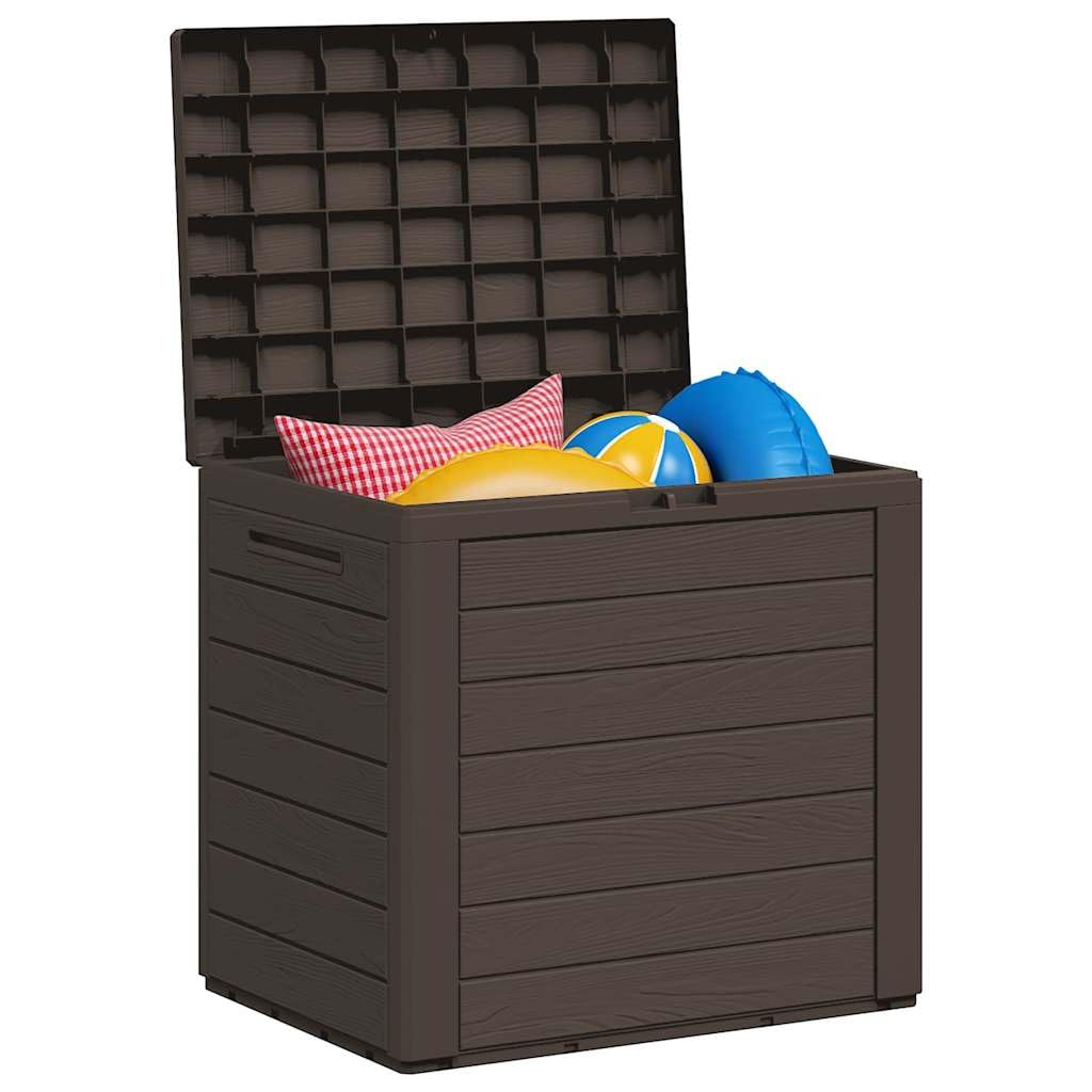Coffre de jardin marron en polypropylène - 58,5 x 46 x 55 cm - Avec couvercle verrouillable - Résistant aux intempéries - Pour jardin, coussins, rangement, terrasse, balcon