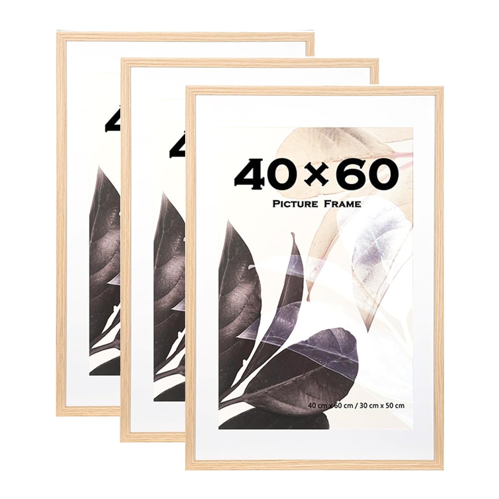 60x40cm Picture Frame Natural Set of 3 with Mounts for 30x50cm,16x24 inch picture frame,40x60 Frame Wall Mountable