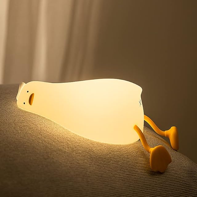 URAQT Lampka Nocna dla Dzieci, Silikonowa Lampka Nocna z Czujnikiem Dotyku, Śliczna Kaczka Lampki do Pokoju dla Dzieci z Funkcją 30 Minutowego Timera, USB do Ładowania na Prezent Chrztu Dziecka