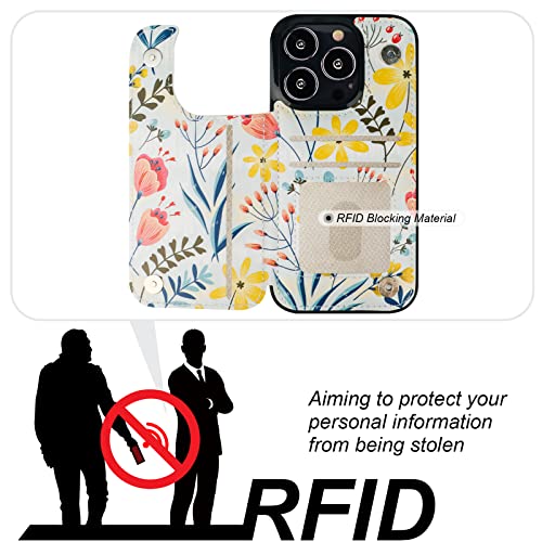 Image of HAOPINSH for iPhone 13 Pro Case Wallet with Card Holder, Floral Flower Pattern Back Flip Folio PU Leather Kickstand Card Slots Case for Women Girls, Double Magnetic Clasp Shockproof Cover 6.1 inch