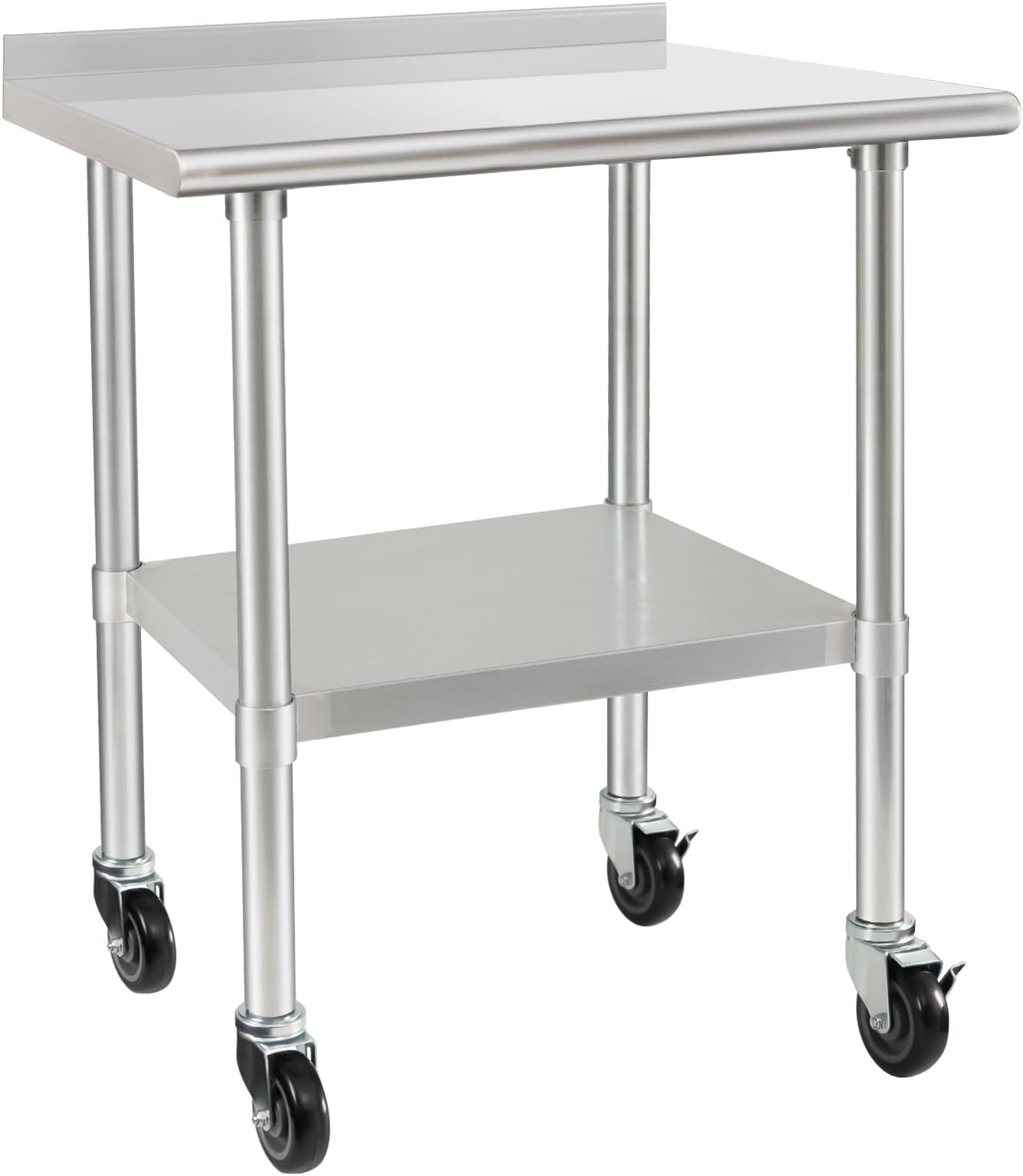 HARDURA Stainless Steel Table 24 x 36 Inches with Wheels Casters NSF Heavy Duty Commercial Prep Table with 2 Backsplash and Adjustable Undershelf for Restaurant Kitchen Home and Hotel